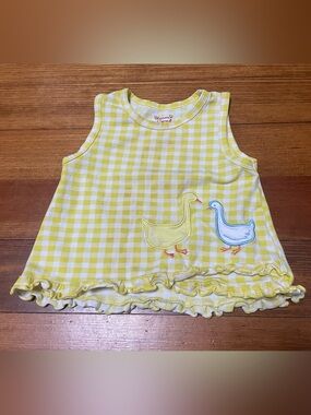Florence Eiseman Blossom & Sprout Yellow & White Gingham Tank with Duck Motif 2T